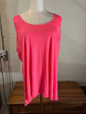 Balance Collection Neon Pink Lace-Shoulder Tank Top